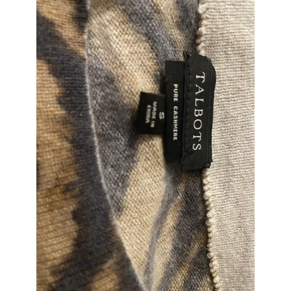 Talbots Sweater Womens Size S Small Animal Print Zebra 100% Cashmere Brown black